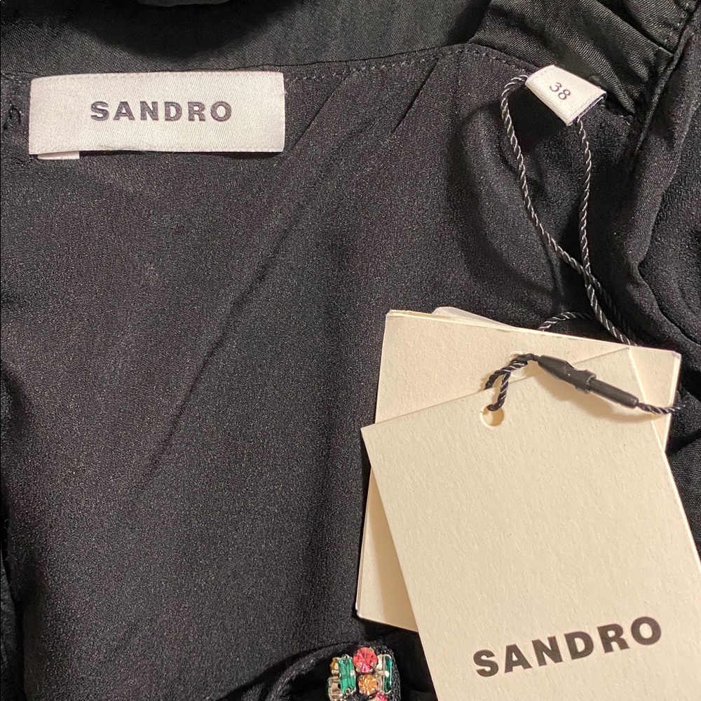 NWT Sandro Dress Falbala Noir Embellished Rhinestone Size US 4 - 6 / 38 - Picture 11 of 13